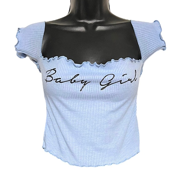 Fashion Nova Tops Fashion Nova Ribbed Light Blue Off The Shoulder